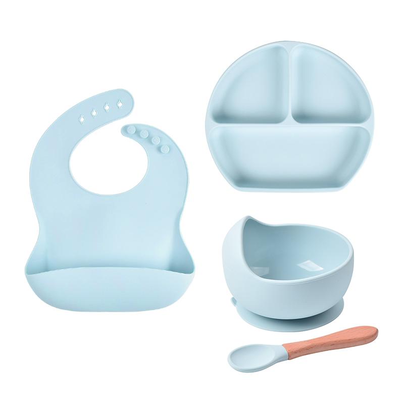 4 Cái/bộ Silicone Cho Bé Bát Đĩa Yếm Thìa Bộ Không Chứa BPA Trẻ Em Bộ Đồ Ăn Chống Trơn Trượt Hút Cho Ăn Tấm Trẻ Em bữa Ăn Tối Món Ăn