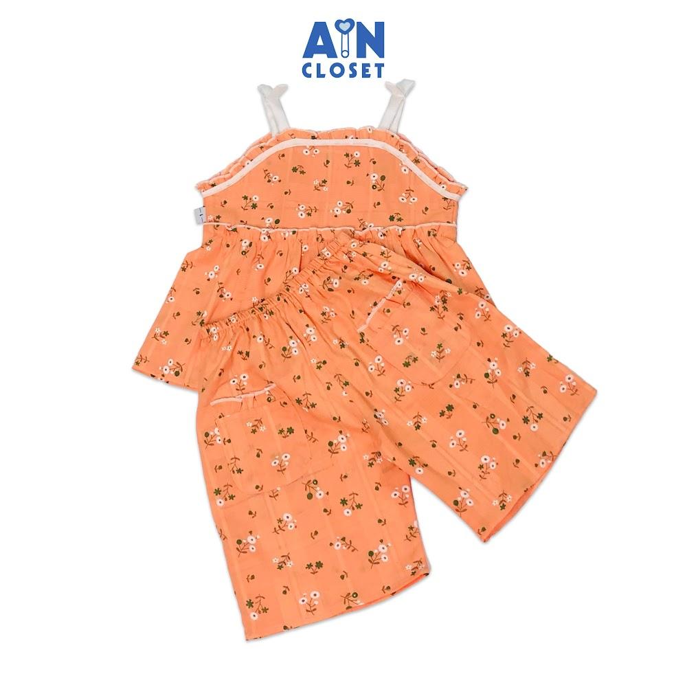 Bộ quần áo lửng bé gái họa tiết dây Hoa Mắt huyền trắng nền cam cotton boi dệt - AICDBGPNMSIW - AIN Closet