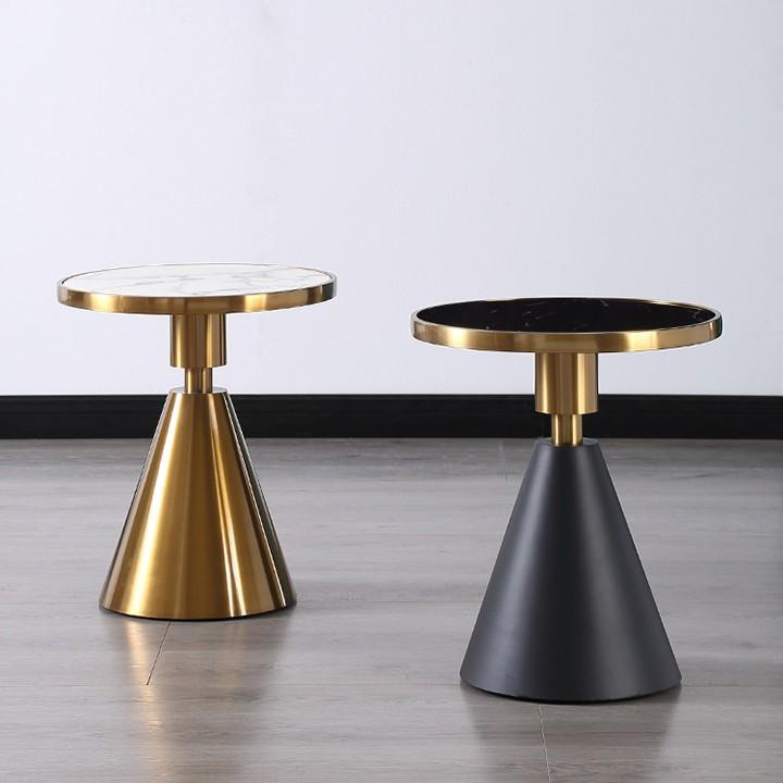 Bàn trà tròn mặt đá Titan khung thép mạ vàng sang trọng - Bàn góc sofa uống trà coffee decor trang trí phòng khách đẹp