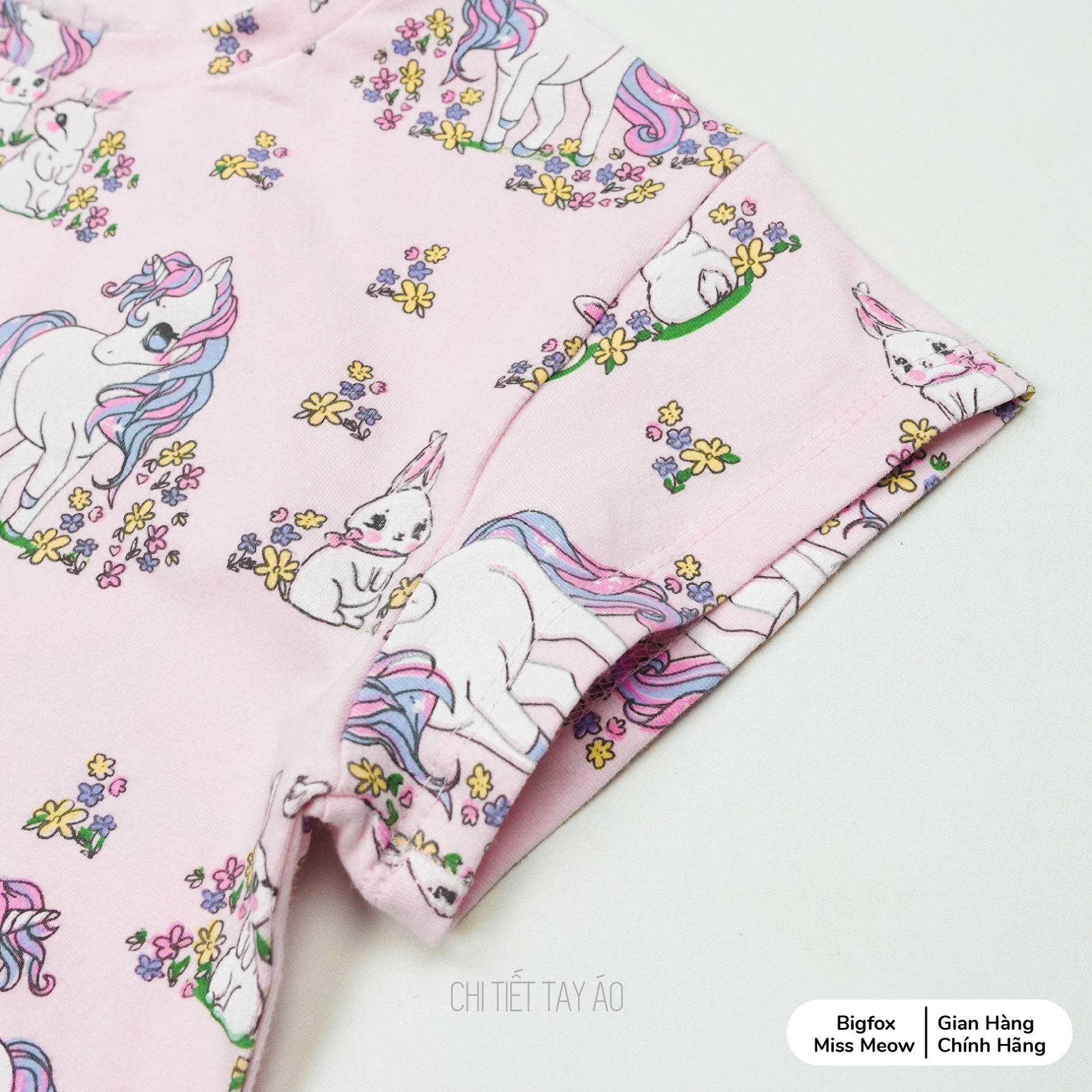 Set đồ bộ bé gái Bigfox Miss Meow mùa hè chất cotton in kỳ lân nhỏ style Hàn, size đại 3,9,10,11 tuổi 30kg 40kg 1980