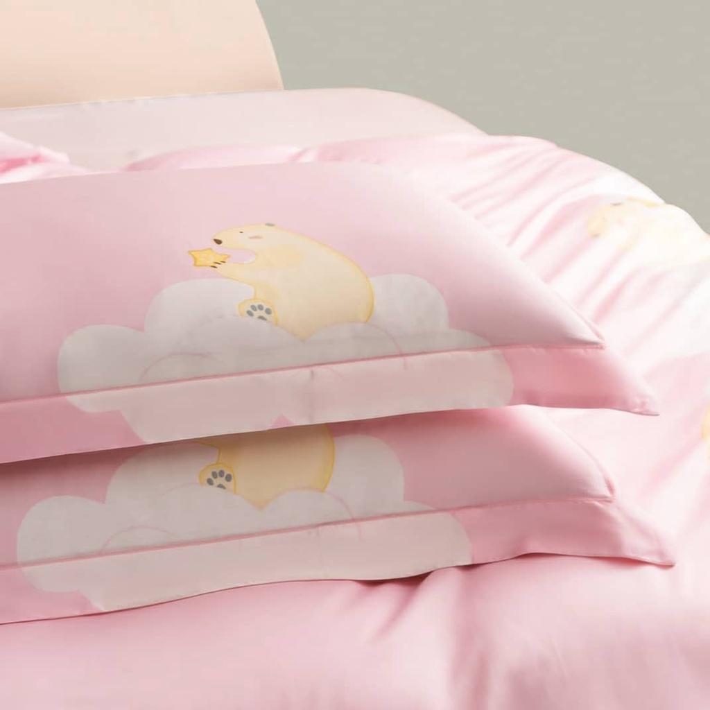 Bộ chăn ga gối 4 món cao cấp 100%Tencel 100s, họa tiết hoạt hình Pooh phối 2 màu, cực kỳ dễ thương cho bé