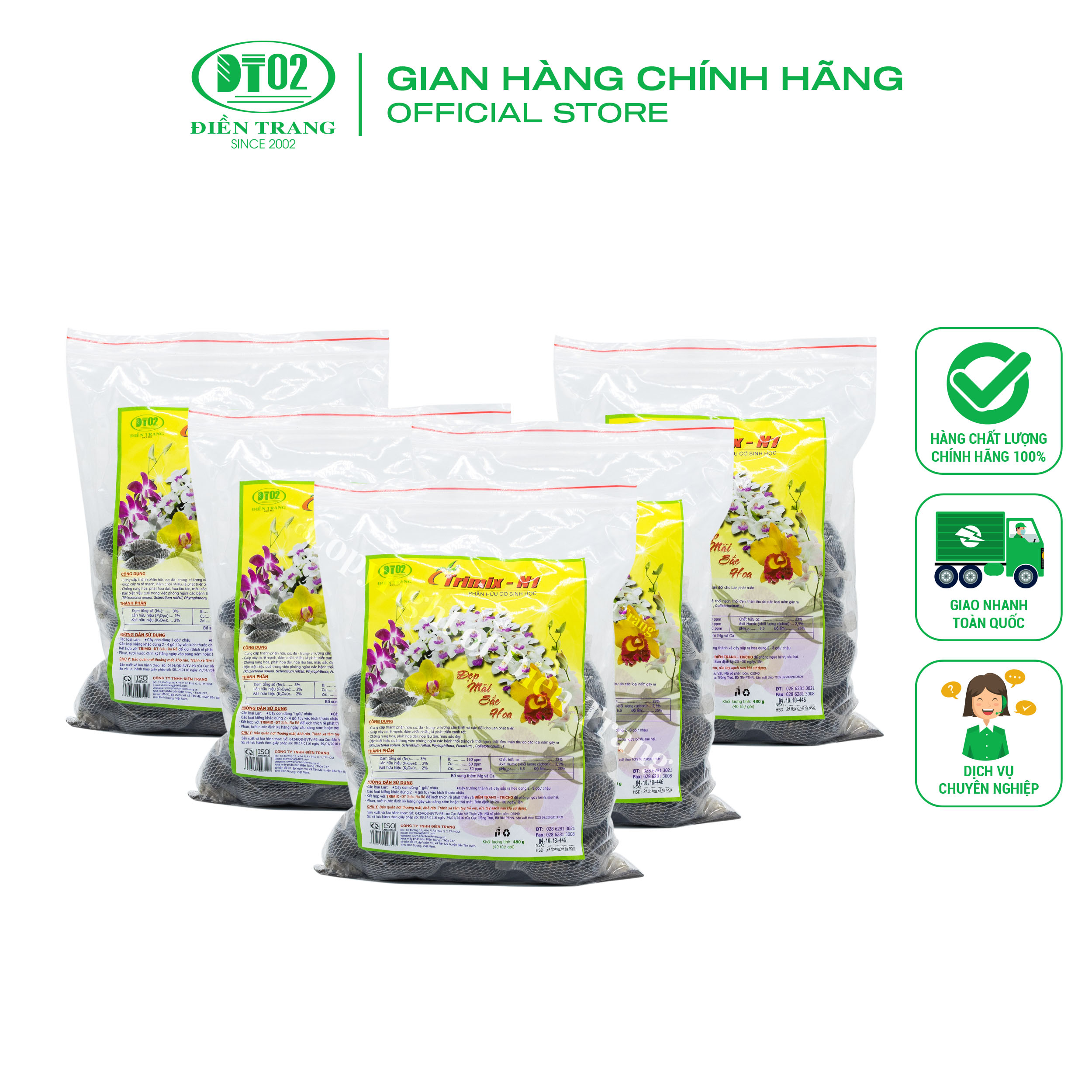 Combo 5 gói Phân bón lan túi hữu cơ tan chậm TRIMIX N1 480g