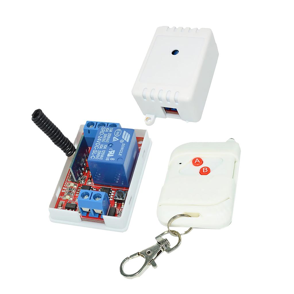 24V 1-Channel 433M 2-Button White Remote Control Switch + Receiver Module