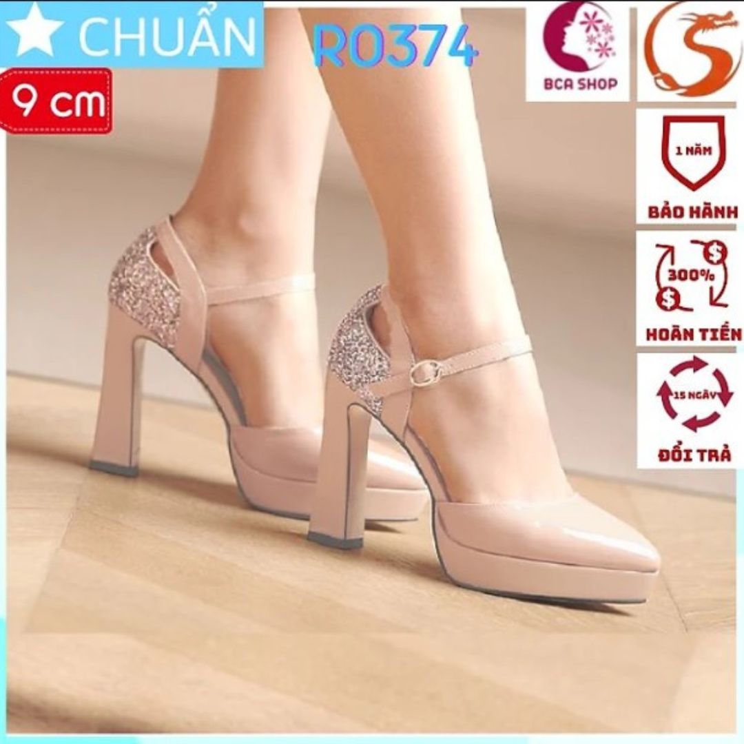 Giày cao gót nữ màu nude da 9p RO374 ROSATA tại BCASHOP đế đúp, quai sau, gót sau được phối kim tuyến sang trọng cực kì