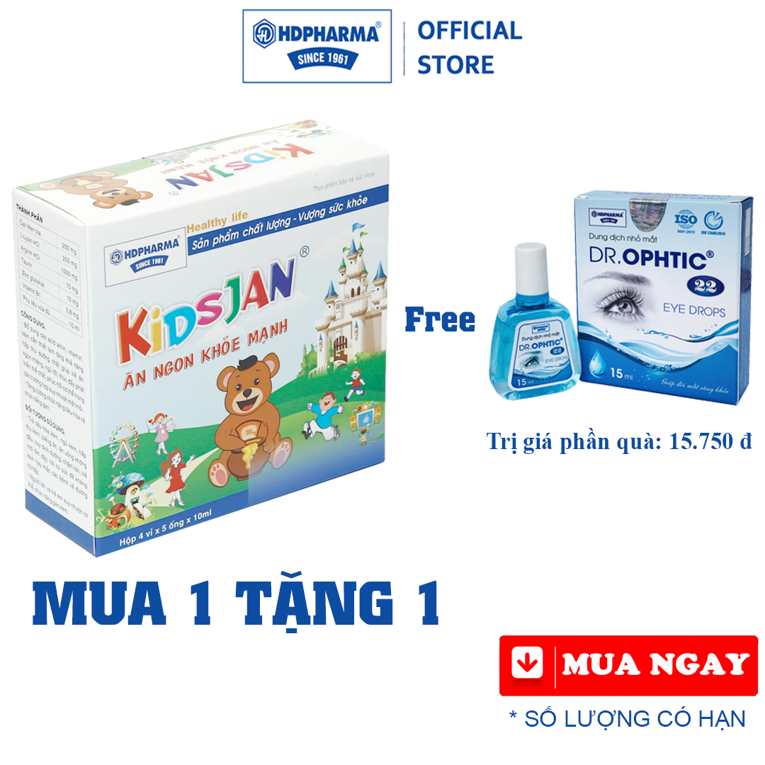 KIDSJAN Ăn Ngon Khỏe Mạnh - HDPHARMA - Bổ Sung Vitamin, Hỗ Trợ Trẻ Ăn Ngon Và Tăng Sức Đề Kháng (Hộp 4 Vỉ x 5 Ống x 10ml)