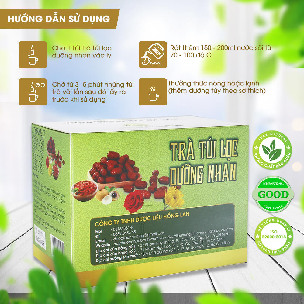 Trà túi lọc dưỡng nhan 7 vị hộp 60g (20gói x3g) Cty Dược Liệu Hồng Lan