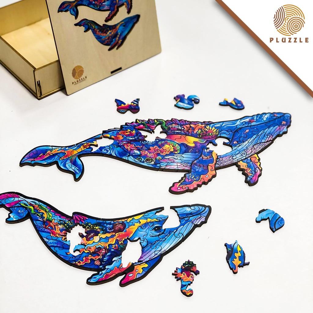 PLUZZLE Bộ xếp hình gỗ thông minh puzzle đồ chơi ghép hình - Cá Voi mẹ và con - PZ245