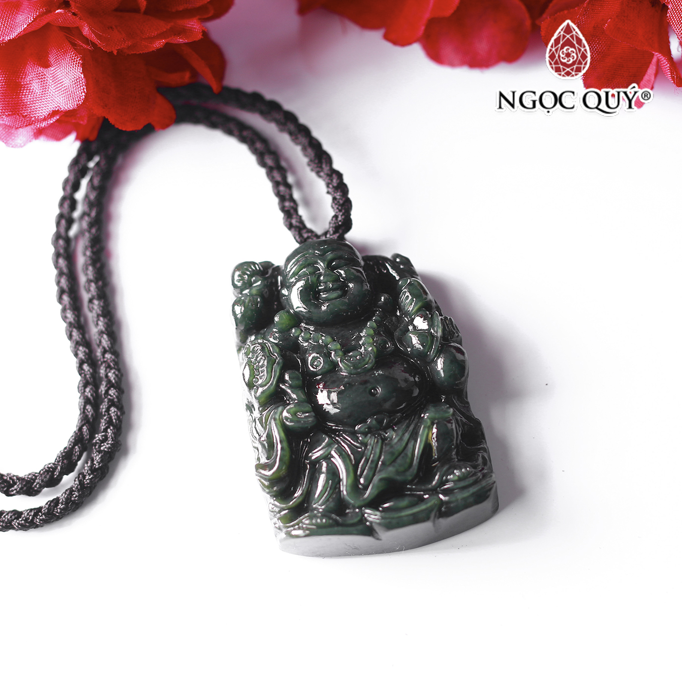 Mặt di chuyền phật di lặc đá ngọc hòa điền 44x32mm mệnh mộc, hỏa - Ngọc Quý Gemstones