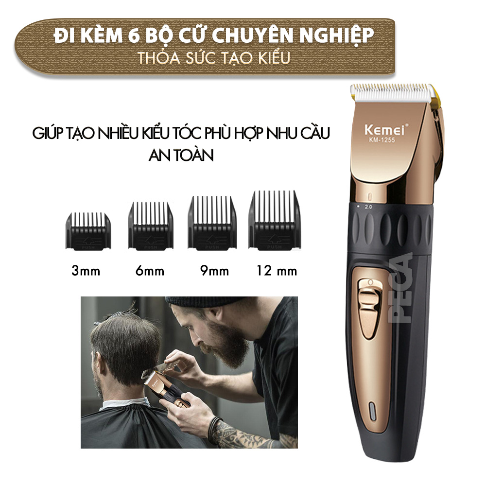 Tông đơ cắt tóc không dây Kemei KM-1255 dùng cho cá nhân và gia đình - Hàng chính hãng