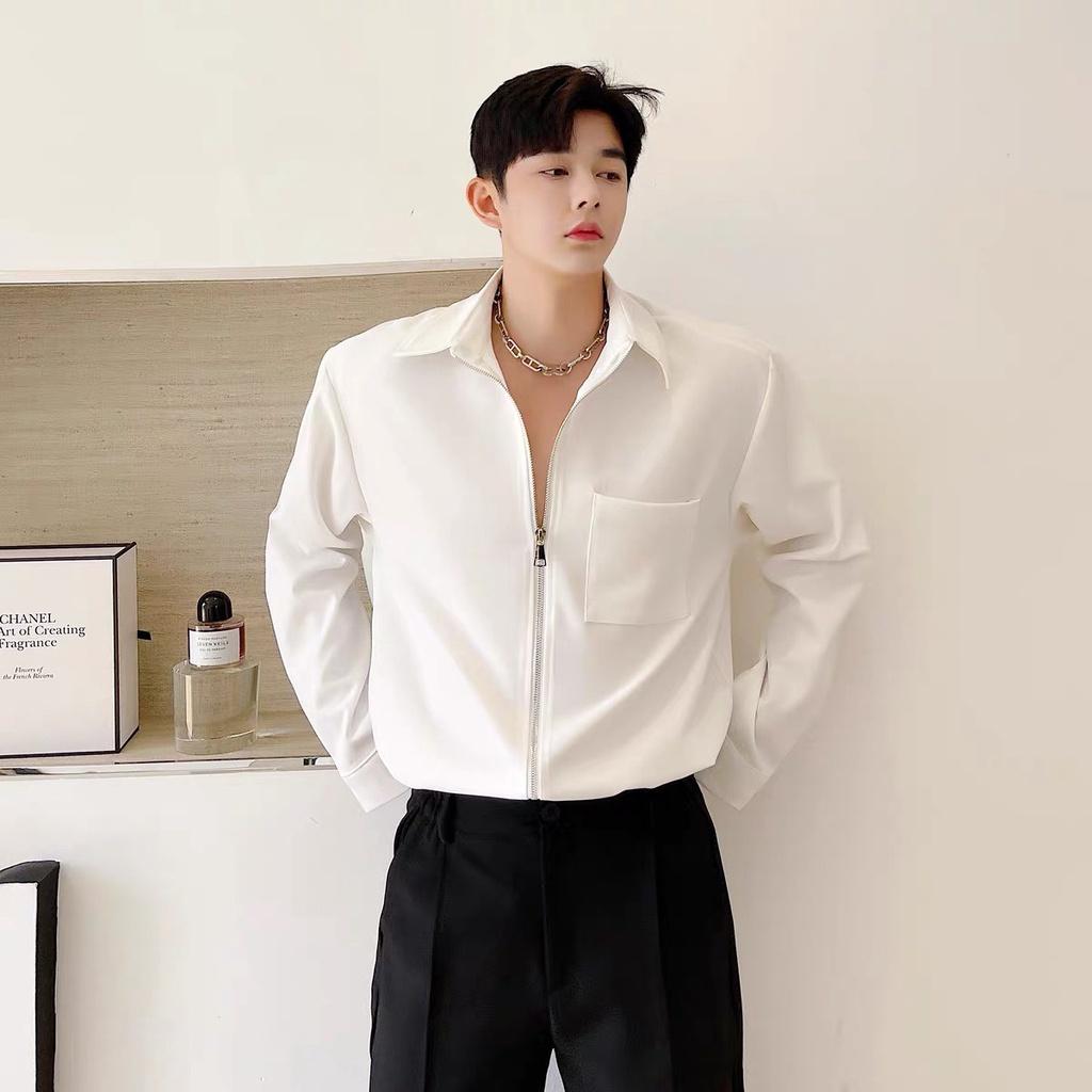 ÁO SƠ MI NAM DÀY TAY DÂY KÉO CAO CẤP MẠNH MẼ ĐẦY CÁ TÍNH MẪU MỚI MÀU ĐEN TRƠN TRẮNG TRƠN SƠ MI DÂY KÉO 41