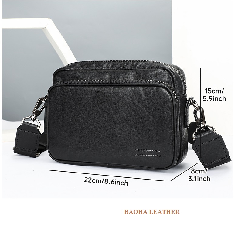 Túi đeo chéo nam nhỏ da bò cao cấp BHM6311 Túi đeo vai da thật nguyên tấm | BAOHA LEATHER