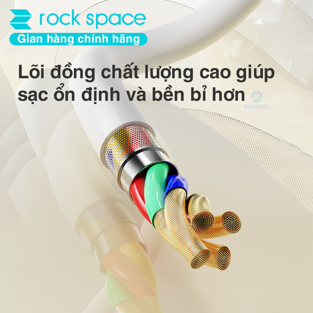 Dây cáp sạc nhanh cho ip Rockspace P8 độ dài 1m sạc nhanh ổn định không nóng máy - Hàng chính hãng bảo hành 12 tháng