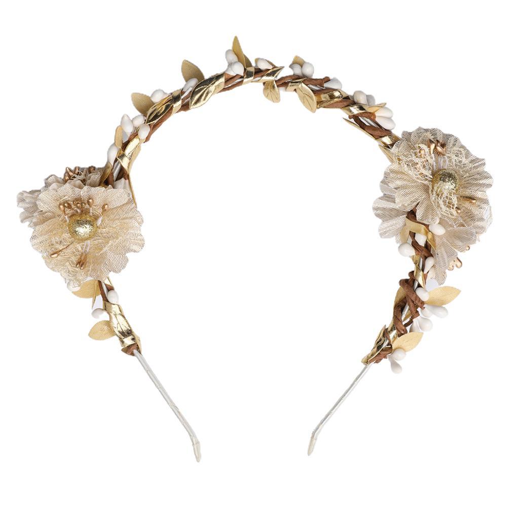 Women Beige Flower Girl Fairy Wedding Party Hair Headband Garland