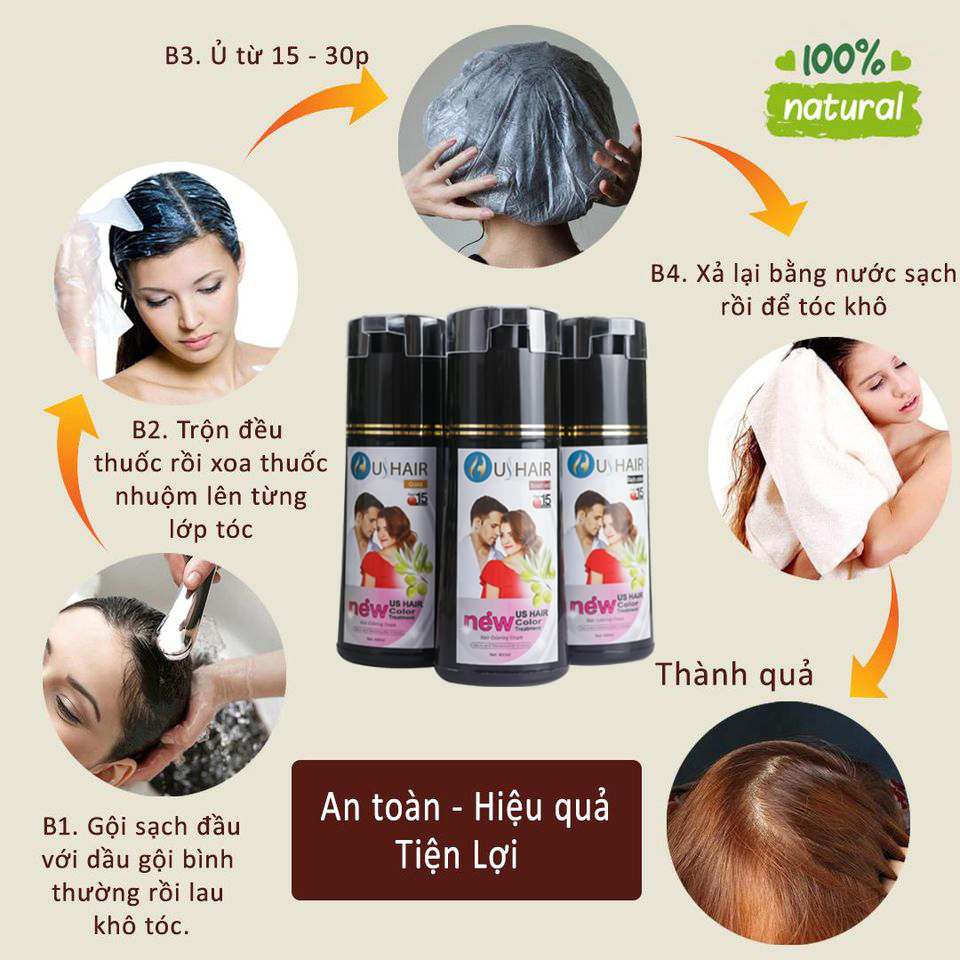 (Dạng chai) Dầu gội nhuộm tóc thảo dược US Hair