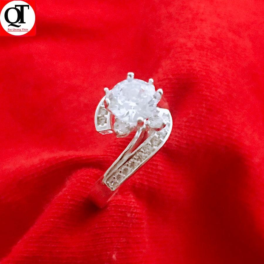 Nhẫn nữ thời trang ổ cao gắn đá rico cao cấp chất liệu bạc ta trang sức Bạc Quang Thản – QTNU89