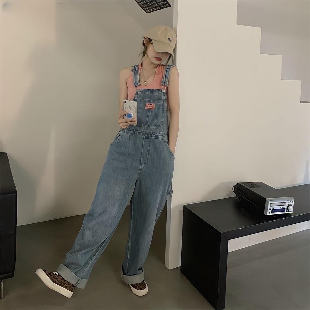 Quần Yếm Jeans Nữ Trơn Phối Túi Trước 2 Dây Dáng Rộng Fullsize 3 Màu Siêu Xinh
