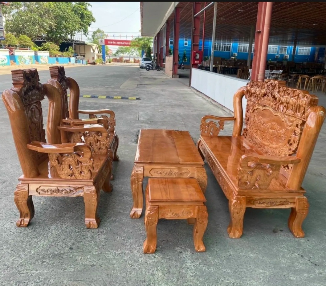 Truyện tay 12 gỗ sồi nga mặt liền 6 món-Bộ bàn ghế phòng khách giá rẻ