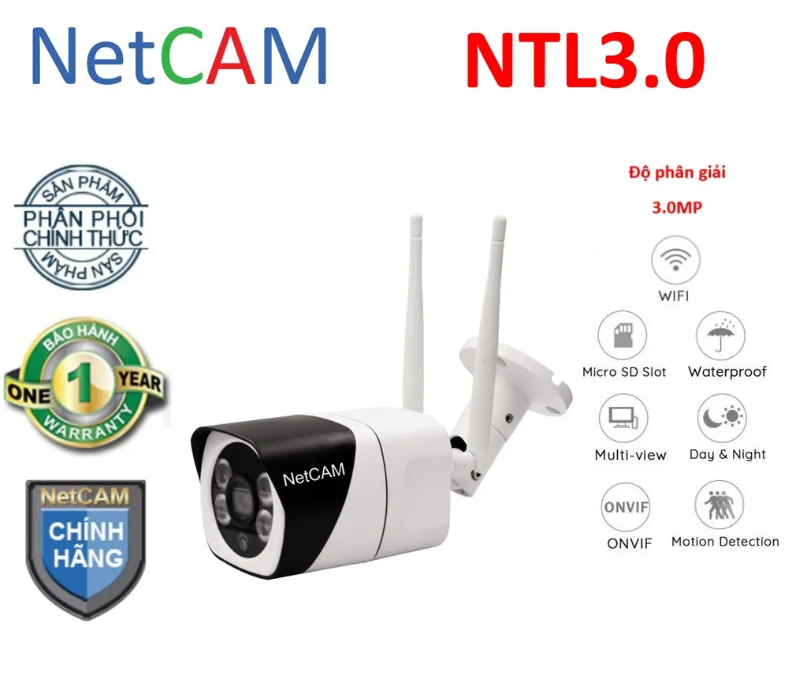 Camera IP WiFi Giám Sát An Ninh Ngoài Trời NetCAM NTL3.0, Độ phân giải 3.0MP, Hỗ trợ hồng ngoại ghi hình rõ nét vào ban đêm - Hàng Chính Hãng