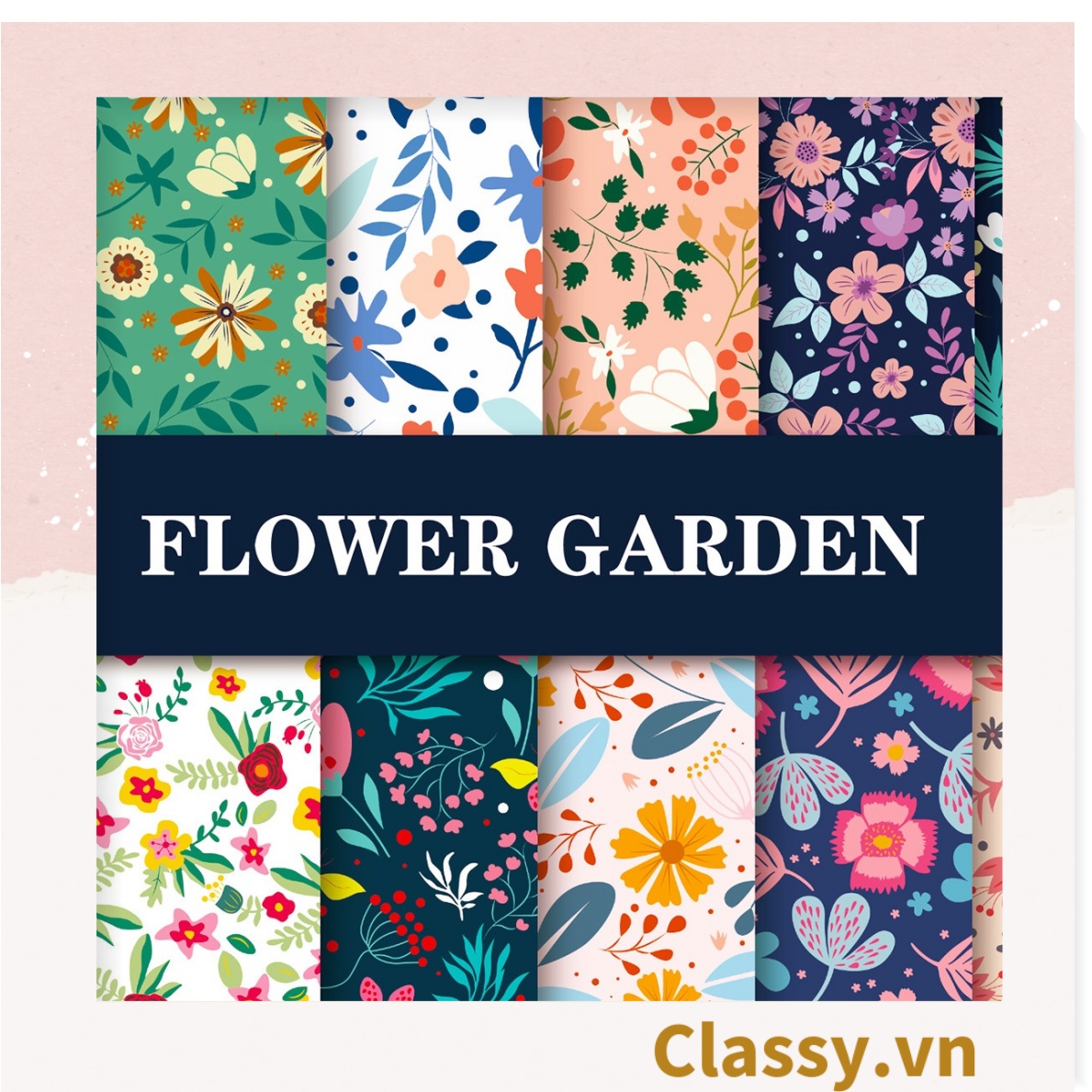 Sổ tay bìa cứng họa tiết hoa vintage kích thước A7, 192 trang PK1792 Classy Floral