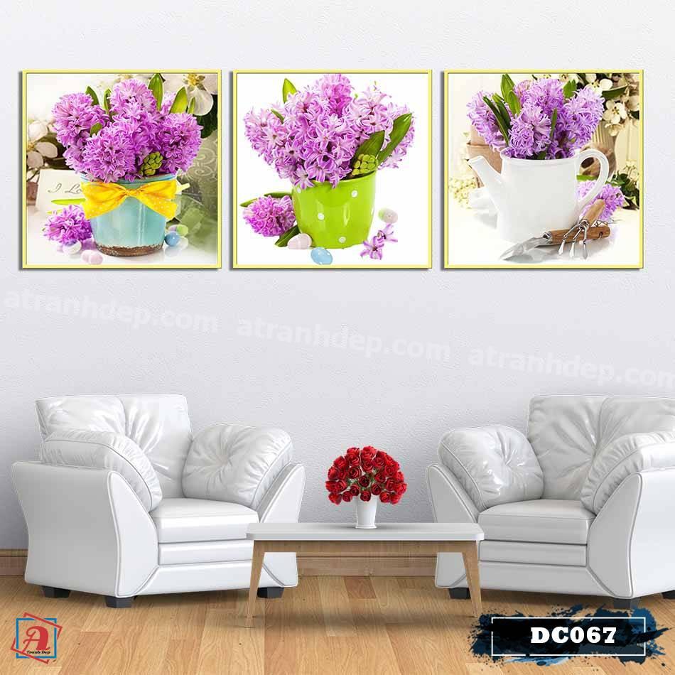 Bộ 3 tranh canvas treo tường Decor Bình hoa trang trí phòng ăn, phong cách hiện đại – DC067