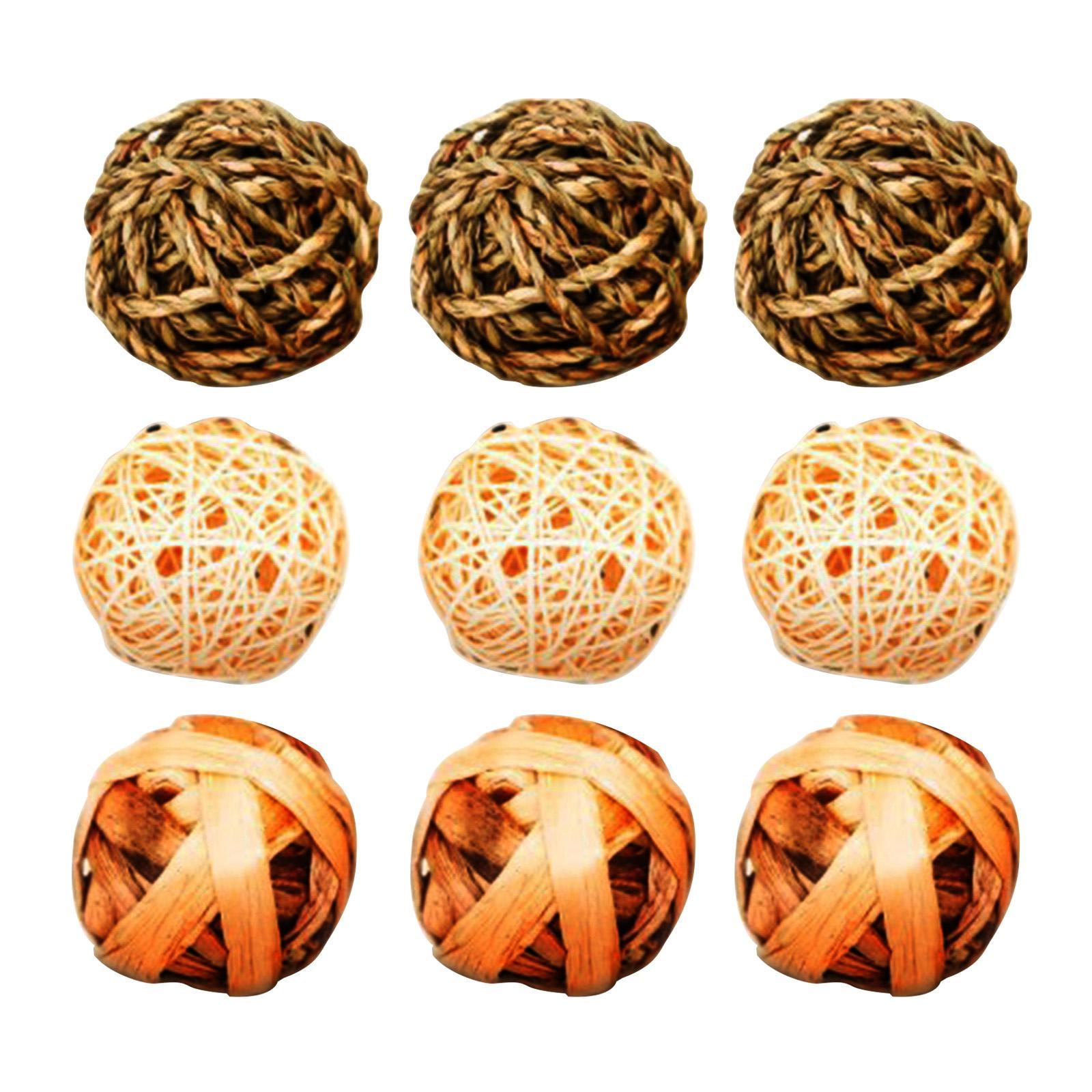 9Pcs Natural Material Rabbit Chew Toys Bunny Treat Ball Teething Chewable Interactive Toys Parrot Toys for Guinea Pigs Hamster Kitten Indoor