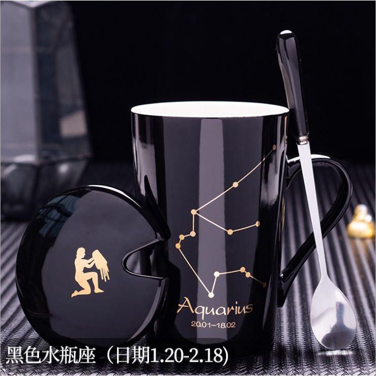 LY NƯỚC 12 CUNG HOÀNG ĐẠO KÈM NẮP LY VÀ MUỖNG