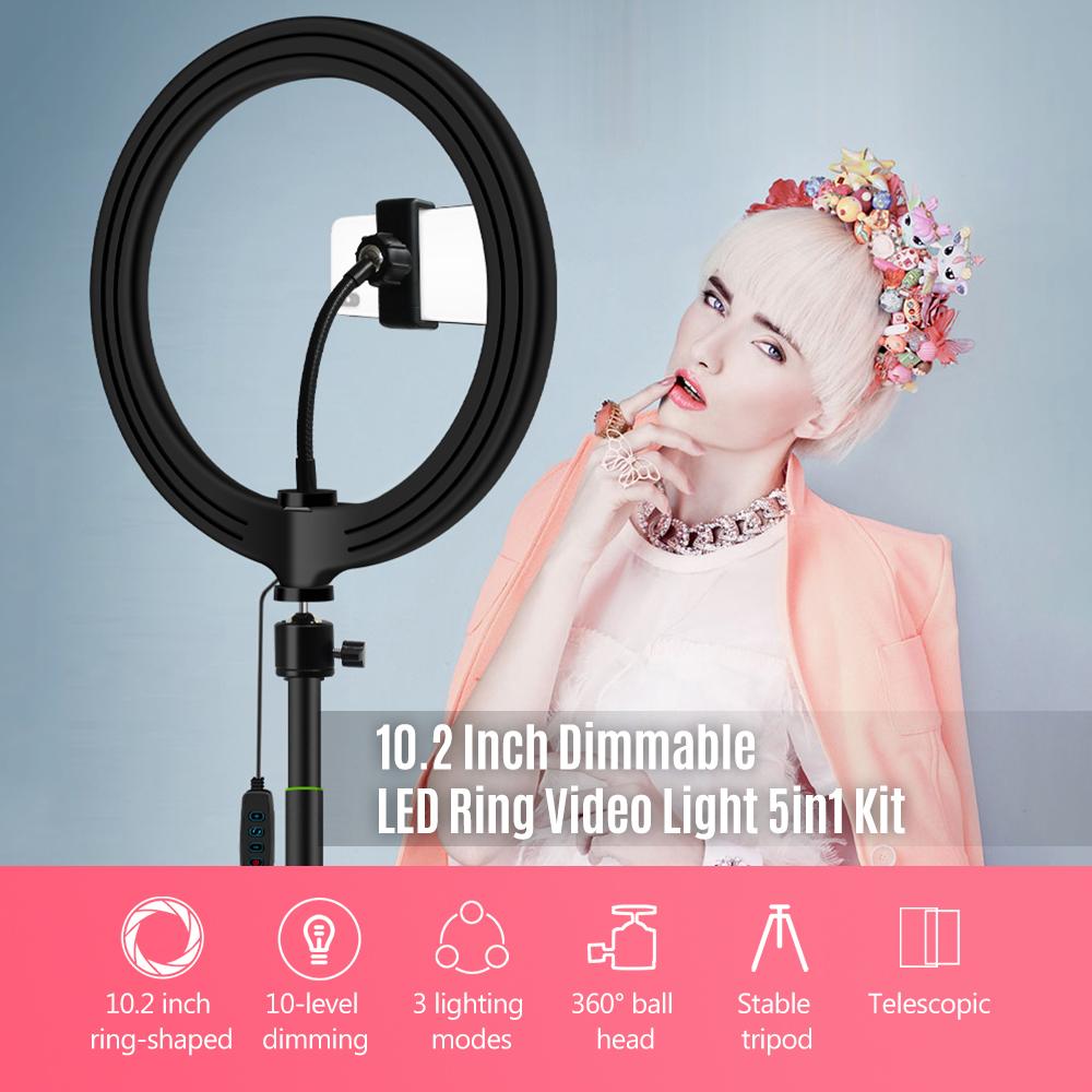 Đèn vòng LED có thể điều chỉnh độ sáng, Gậy selfie để bàn, giá đỡ điện thoại di động ba chân đa chức năng
