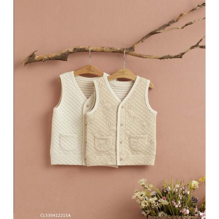Áo khoác gile chần bông màu nâu sợi bông hữu cơ cho bé trai và bé gái - Organic and Natural Life by Mimi