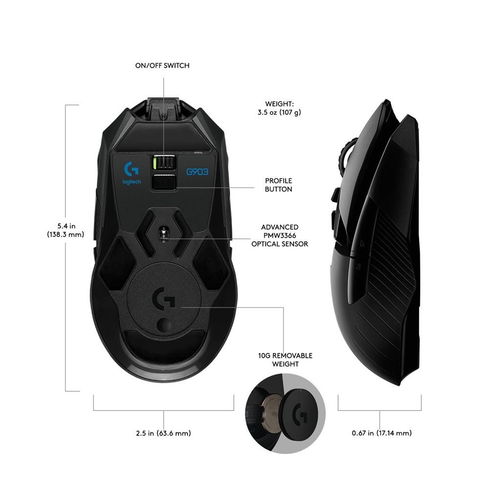 Chuột Game không dây Logitech G903 Hero Wireless - Hàng Chính Hãng