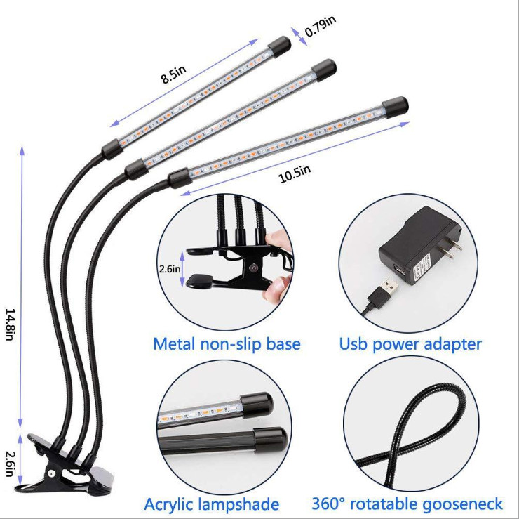 Đèn led trồng cây chuyên nghiệp chân kẹp công tắt hẹn giờ 30W