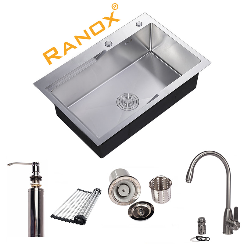 COMBO BỘ CHẬU RỬA BÁT INOX 1 NGĂN VÀ VÒI 2 ĐƯỜNG NƯỚC RANOX RN44581