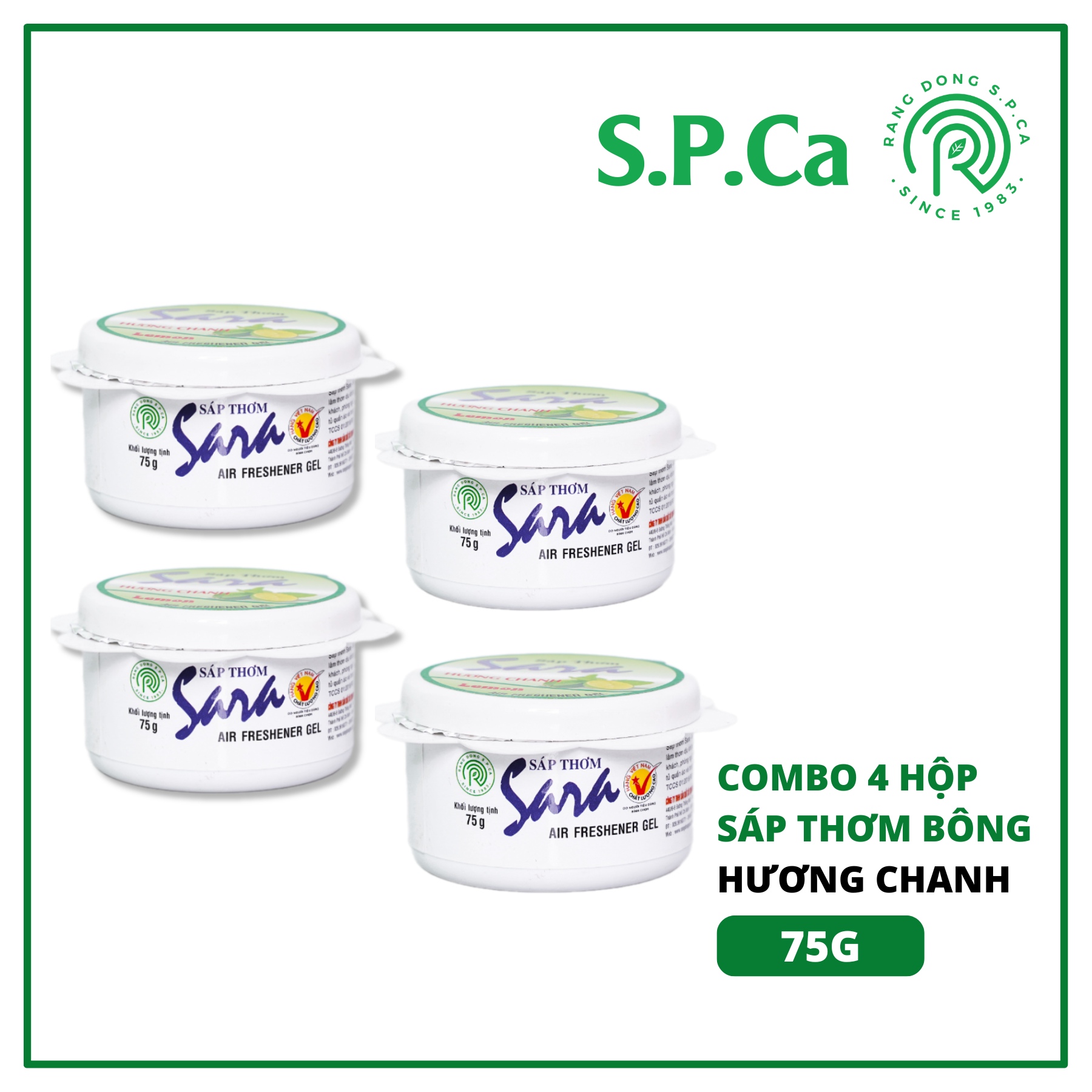 Combo 4 hộp sáp thơm bông Sara 75g hương chanh tỏa hương nhanh đánh bay mùi lưu hương từ 10 đến 12 ngày