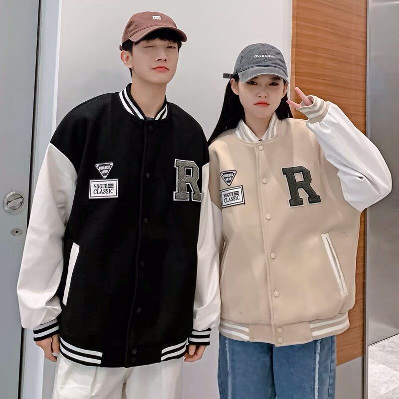 Áo Khoác Bomber thêu chữ R áo varsity da lộn Dù 2 Lớp Nam Nữ Unisex Nhiều Mẫu, Áo khoác Gió Chống Nắng