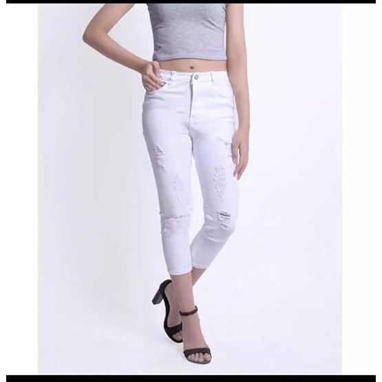 Quần jeans 9 tấc nữ rách màu trắng và đen