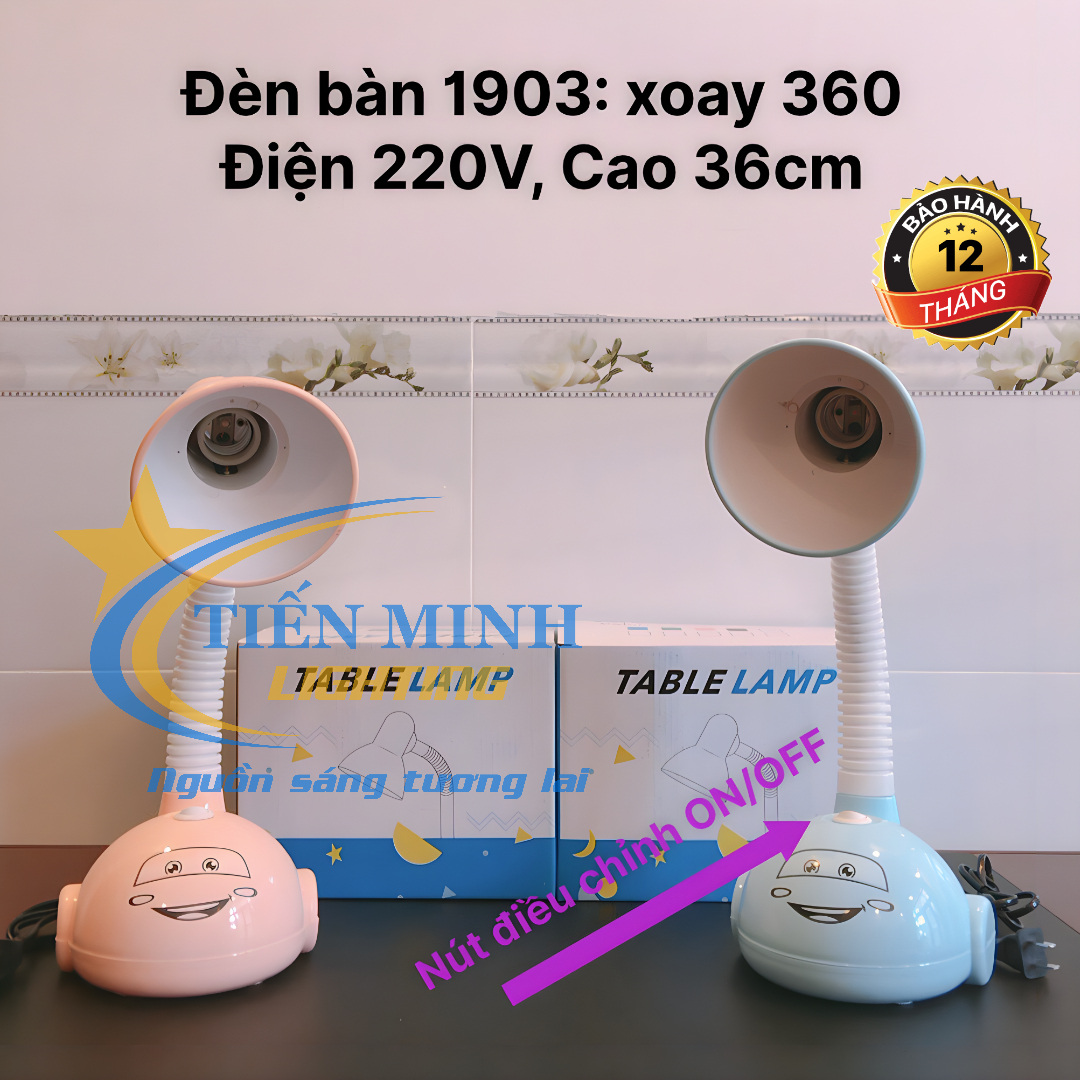 Đèn bàn chóa tròn 1903,  ánh sáng trắng/vàng, đui xoay E27, xoay 360 độ, điều chỉnh theo ý muốn