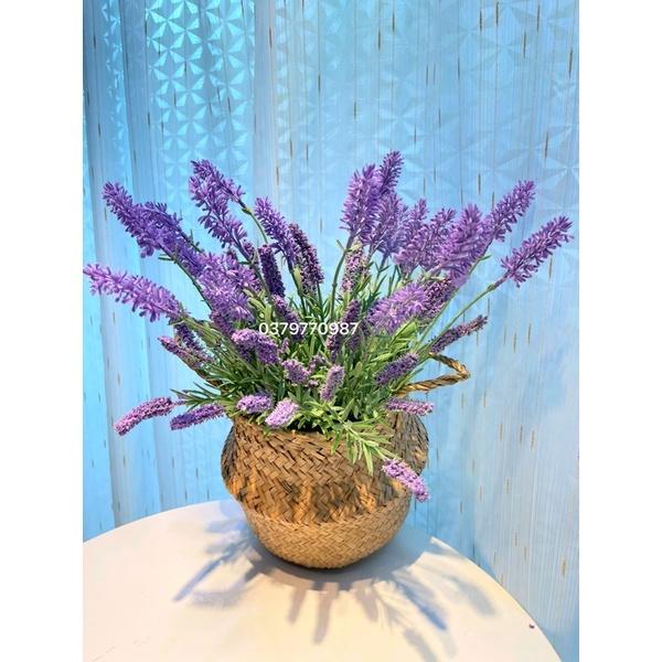 Hoa giả - Hoa Lavender kèm giỏ cói, bình cắm sẵn , cành hoa