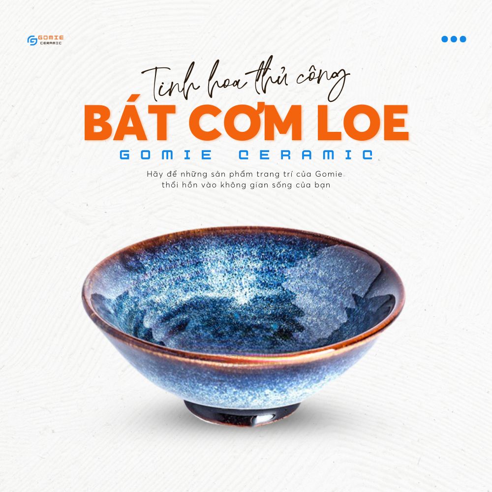 Bát Cơm Miệng Loe Xanh Hoả Biến - Gốm Sứ Cao Cấp Bát Tràng