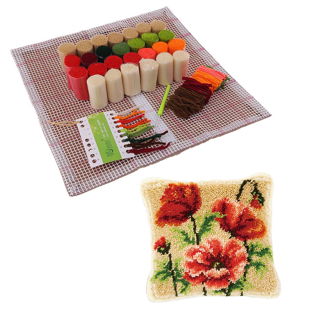 Animal / Flower Latch Hook Rug Kits with Pattern Printed Pillow Case Making Package for Kids Beginners