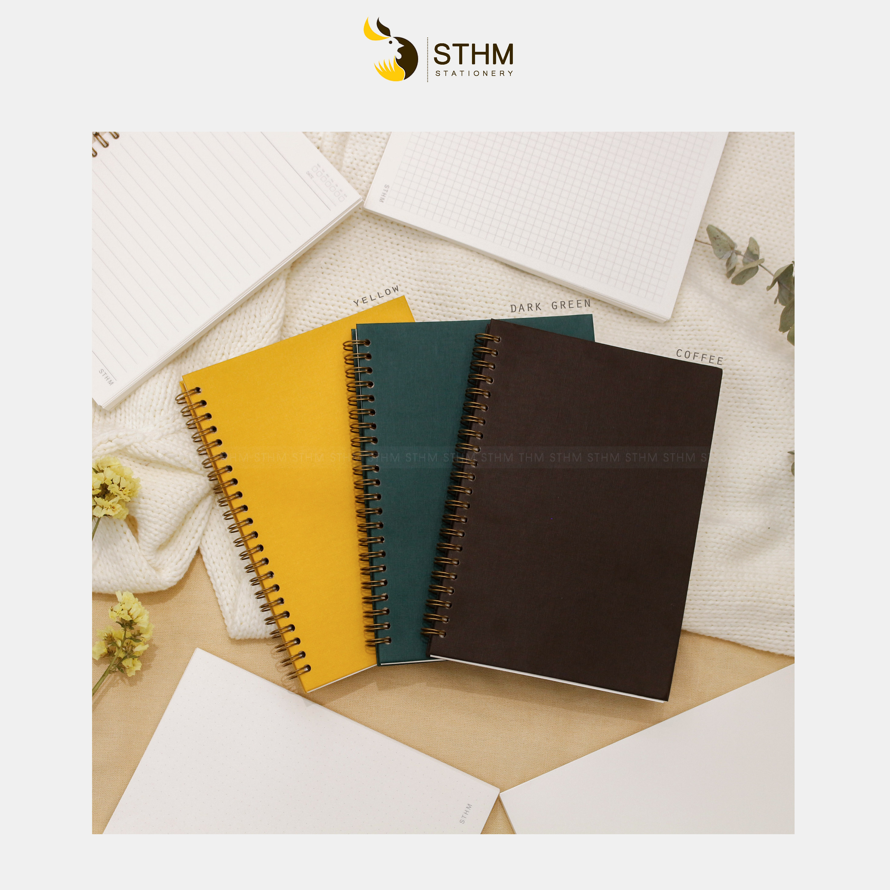 Sổ tay lò xo bìa trơn cao cấp - Khổ A5 - STHM stationery