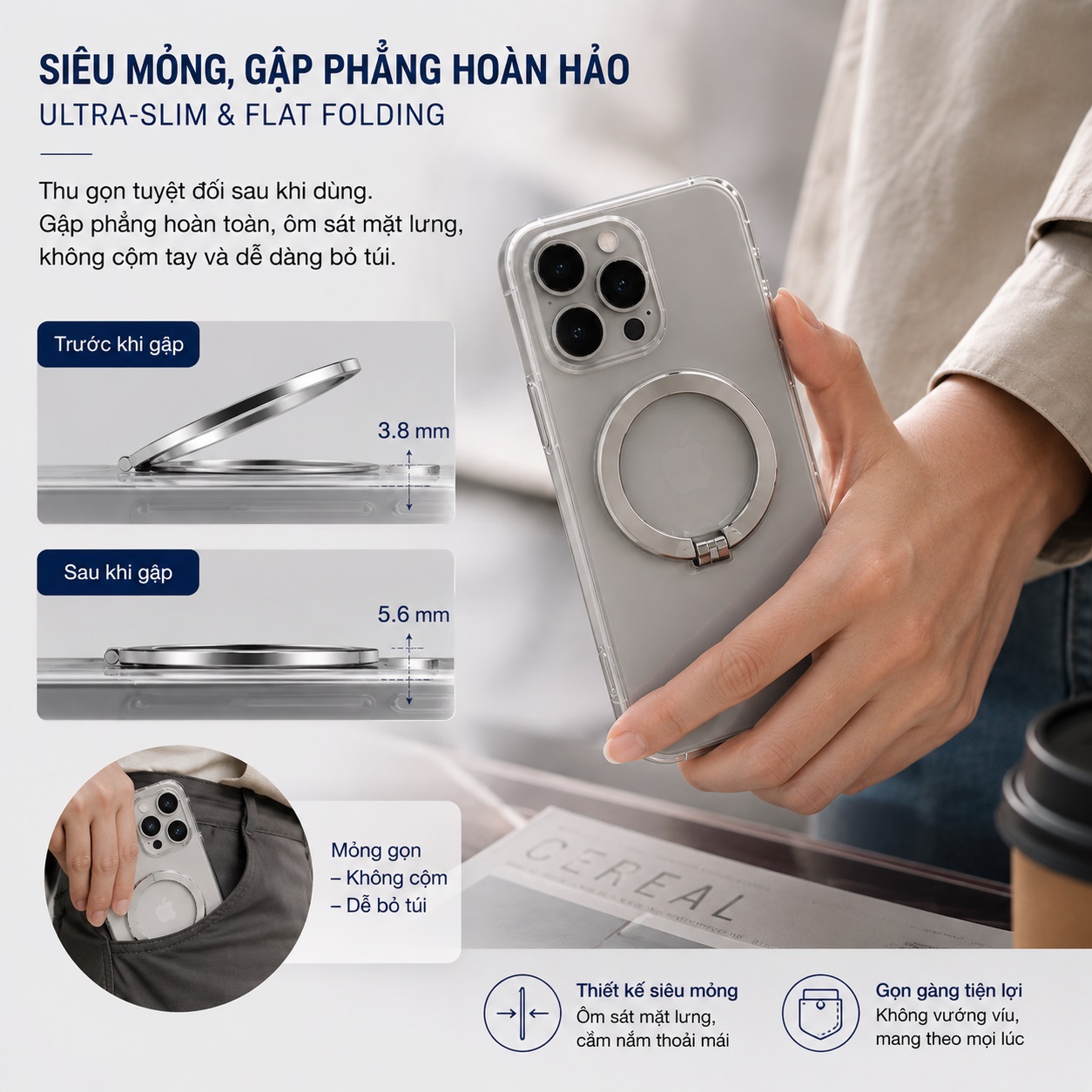 Giá đỡ vòng Ring Stand từ tính Magnetic N52 cho điện thoại iPhone 18 17 16 15 14 13 12 Hiệu HOTCASE Finger Ring - Kiêm Chân Đế Gập 180° – Xỏ Ngón Chống Rơi – Dựng Dọc Ngang – Siêu Mỏng - Hàng nhập khẩu