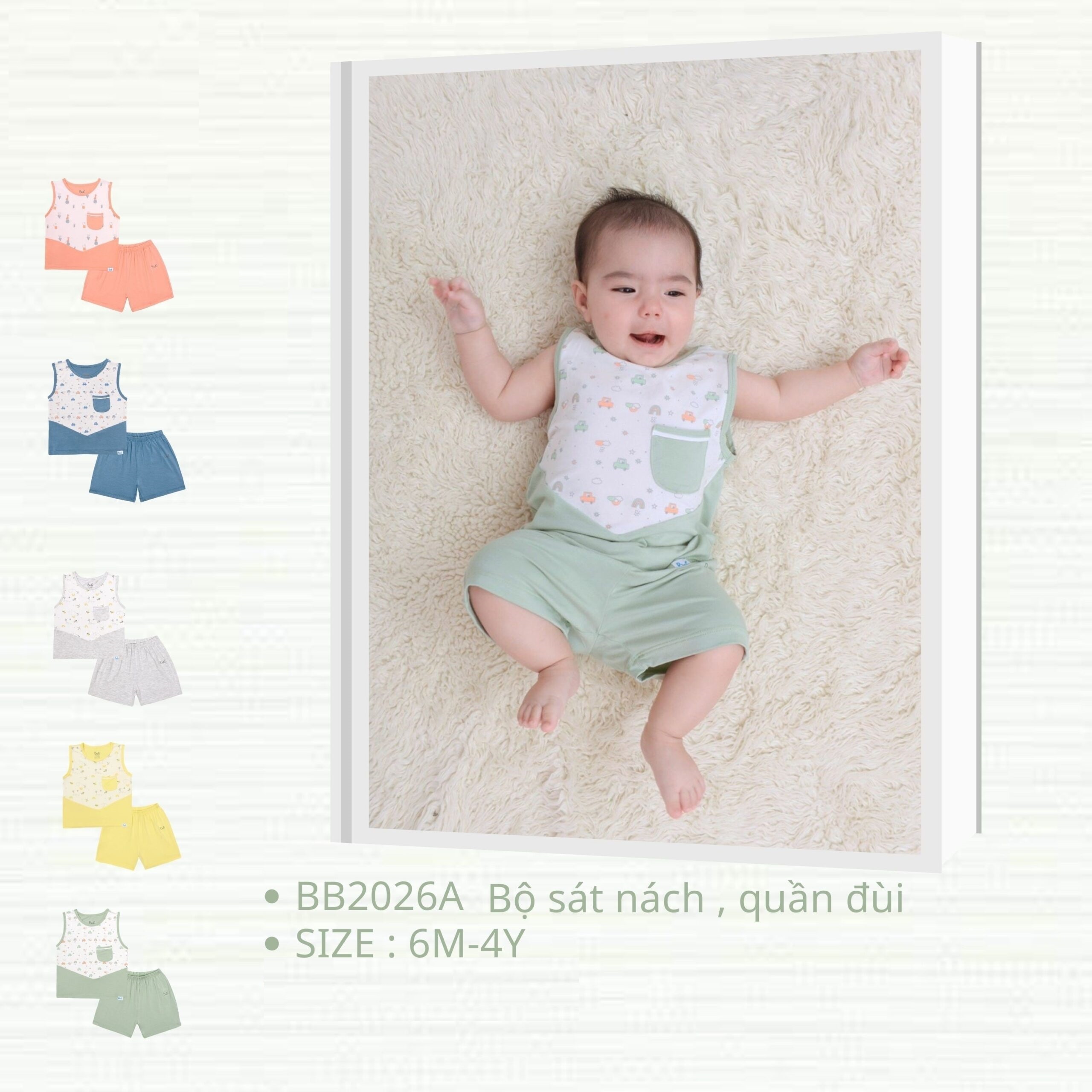 Bộ Sát Nách  BARU cho bé chất cotton 4C , thời trang trẻ em ( 6M -4Y )