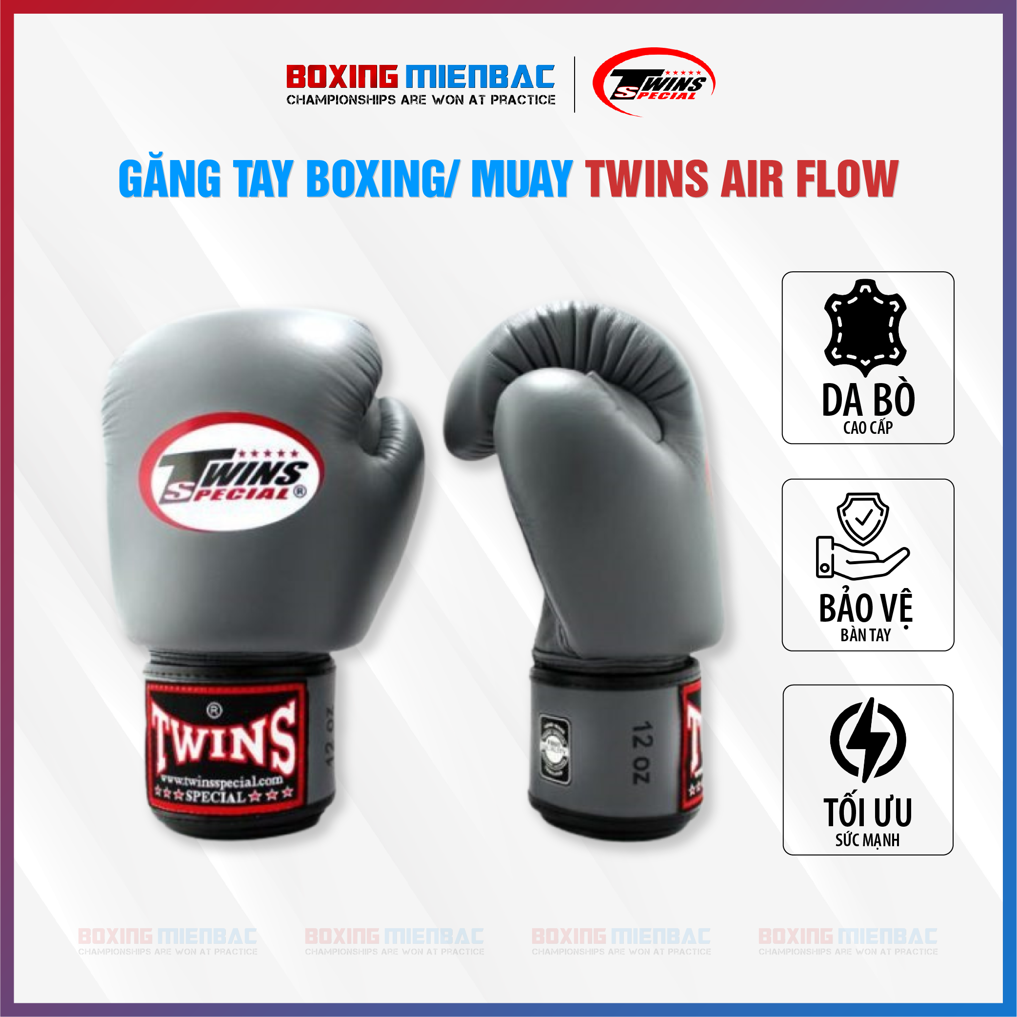 Găng Twins Bgvl-3 (Made in ThaiLand) - Boxing/ MuayThai/ Kickboxing Training/ Màu Xám