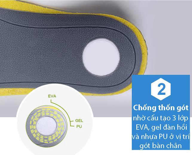 Lót giày thể thao 4D chất liệu EVA ép vải cotton pha sợi tinh than tre khử mùi và gót gel chống thốn gót chân DONIPK27
