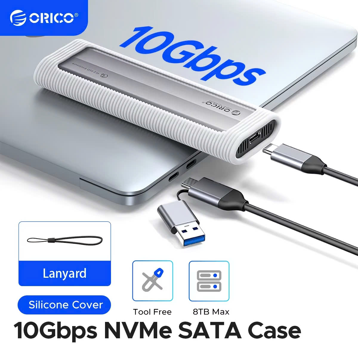 Hộp ổ cứng SSD ORICO TypeC M.2 Dual NVME+SATA ( NGFF ) AXM2S-G2-V1-GY-BP - Hàng Chính Hãng