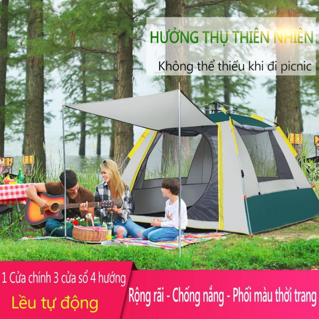 Lều cắm trại tự bung cho 4 người, lều dã ngoại 1 cửa chính 3 cửa sổ, chống nắng chống mưa