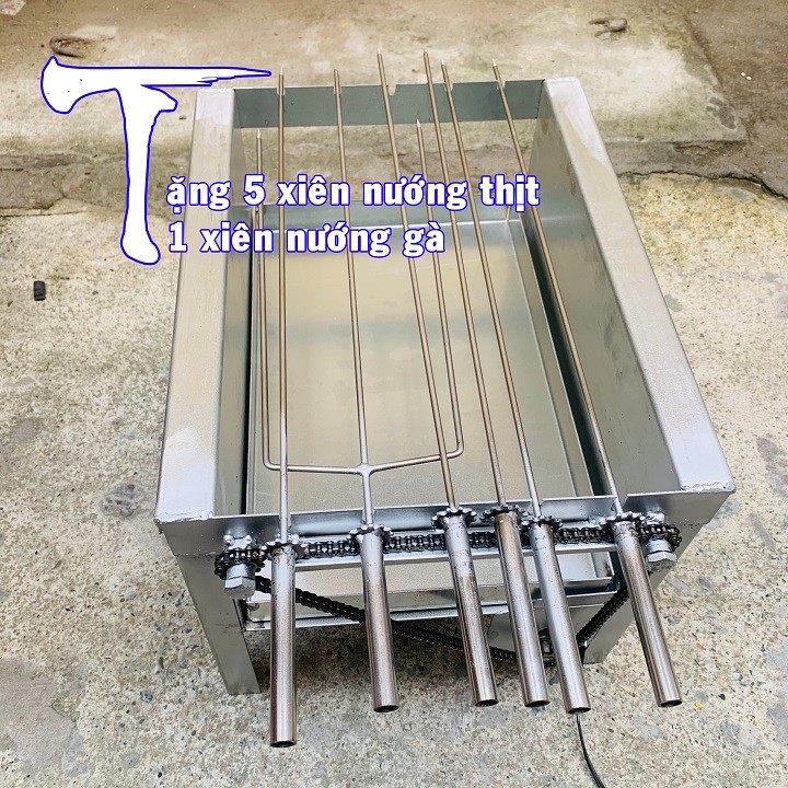 [BẾP NƯỚNG THAN HOA] MÁY NƯỚNG THỊT XIÊN TỰ ĐỘNG TẶNG KÈM 5 XIÊN INOX NƯỚNG THỊT, 1 XIÊN 3 CHẠC loại động cơ to