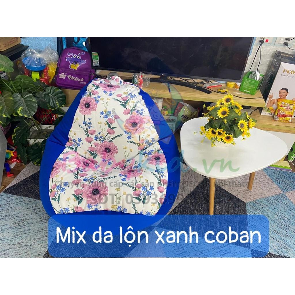 Vỏ bọc ghế lười dáng lê, vải thô nhật dày mix da lộn, hình hoa, 4 size