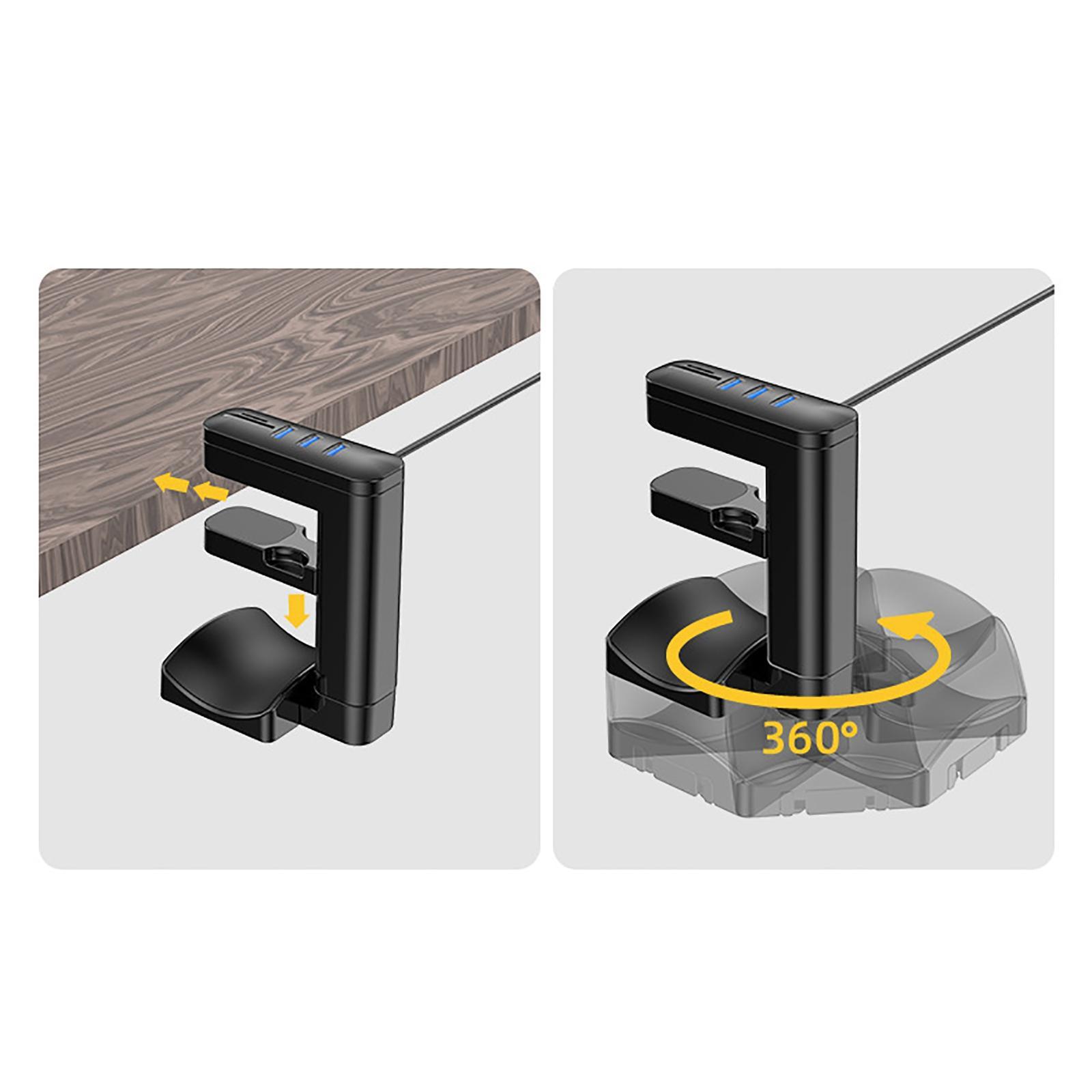 Under Desk Headphone Stand Holder, with 5 Ports Mount with USB Charger with Cable Clip Organizer