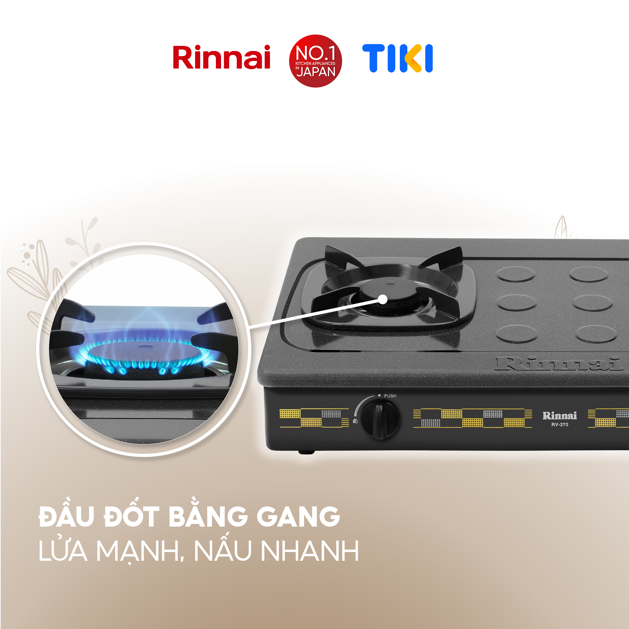 Bếp gas dương Rinnai RV-270(G)N mặt bếp men và kiềng bếp men - Hàng chính hãng