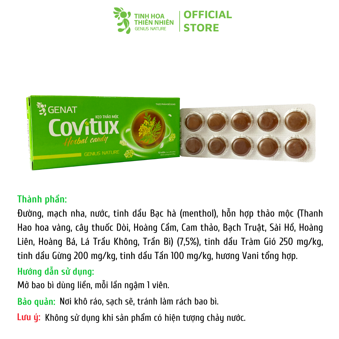 Kẹo thảo mộc Covitux (hộp 10 viên) - Genat